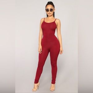 Burgundy Velvet Jumpsuit